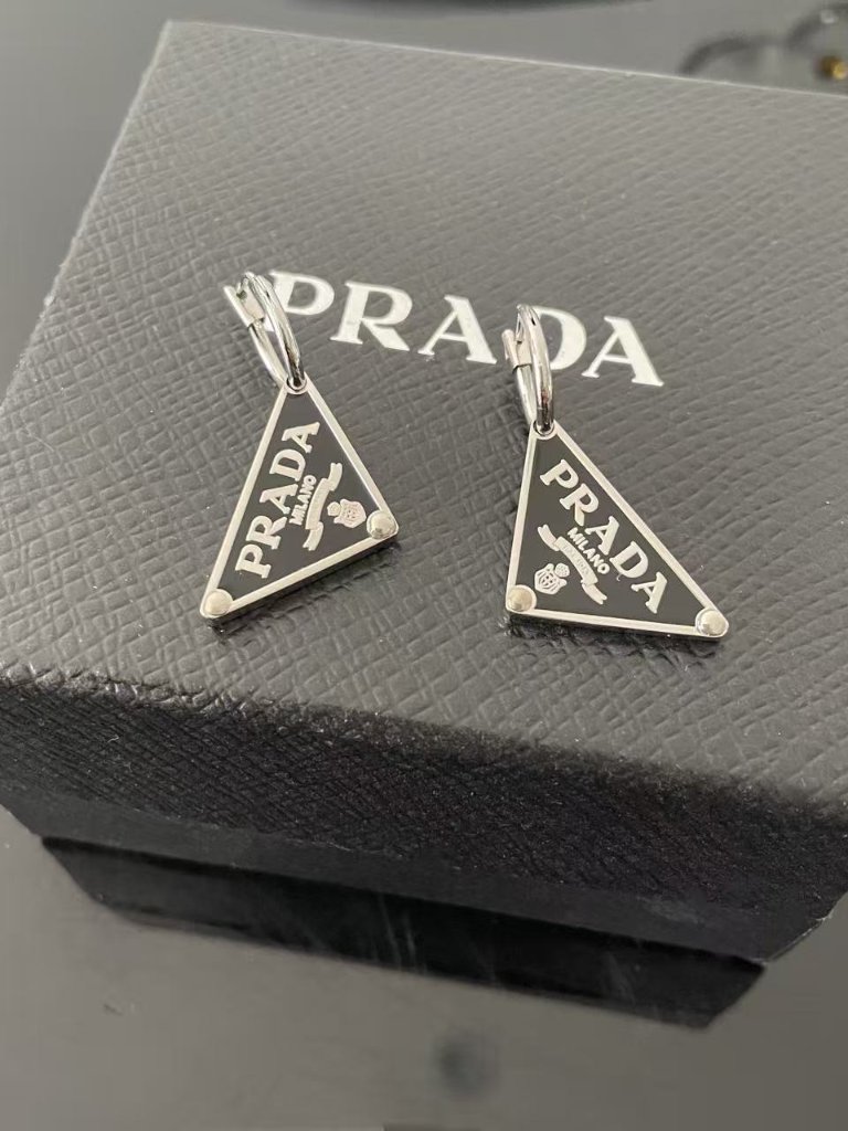 Prada Classic Inverted Triangle Logo Earrings 275$